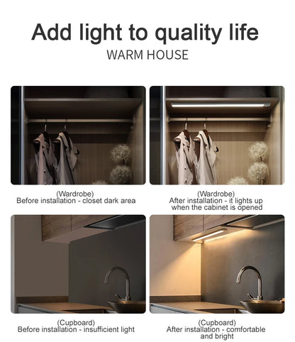 Cabinet Light USB Rechargeable Motion Sensor Led Three Colors In One Lamp For Kitchen Wardrobe Indoor Lighting 10/20/30/40/50cm