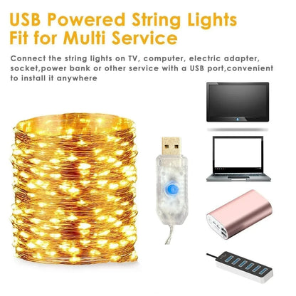 100/200LED Copper Wire String Lights USB Fairy Lights with Remote 8 Modes Lights Waterproof Christmas Decoration New Year