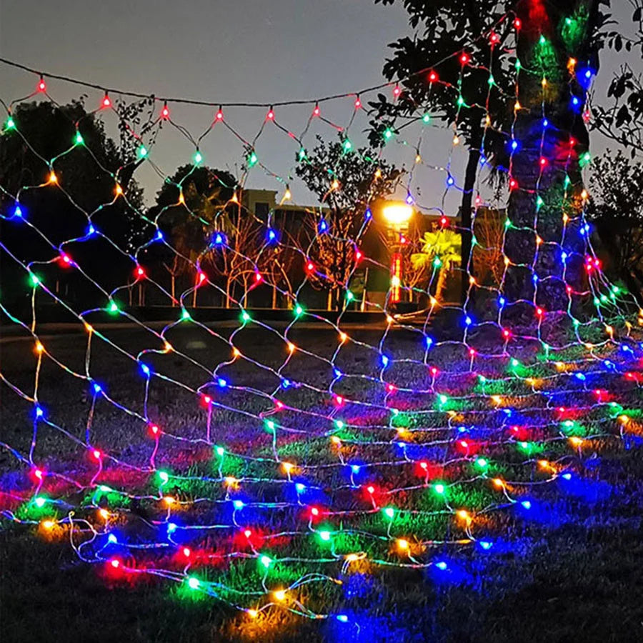 1.5X1.5/10x1/6x4M Led Net Mesh String Light Outdoor Curtain Icicle Light Christmas Garland Light For Garden Party Holiday Decor