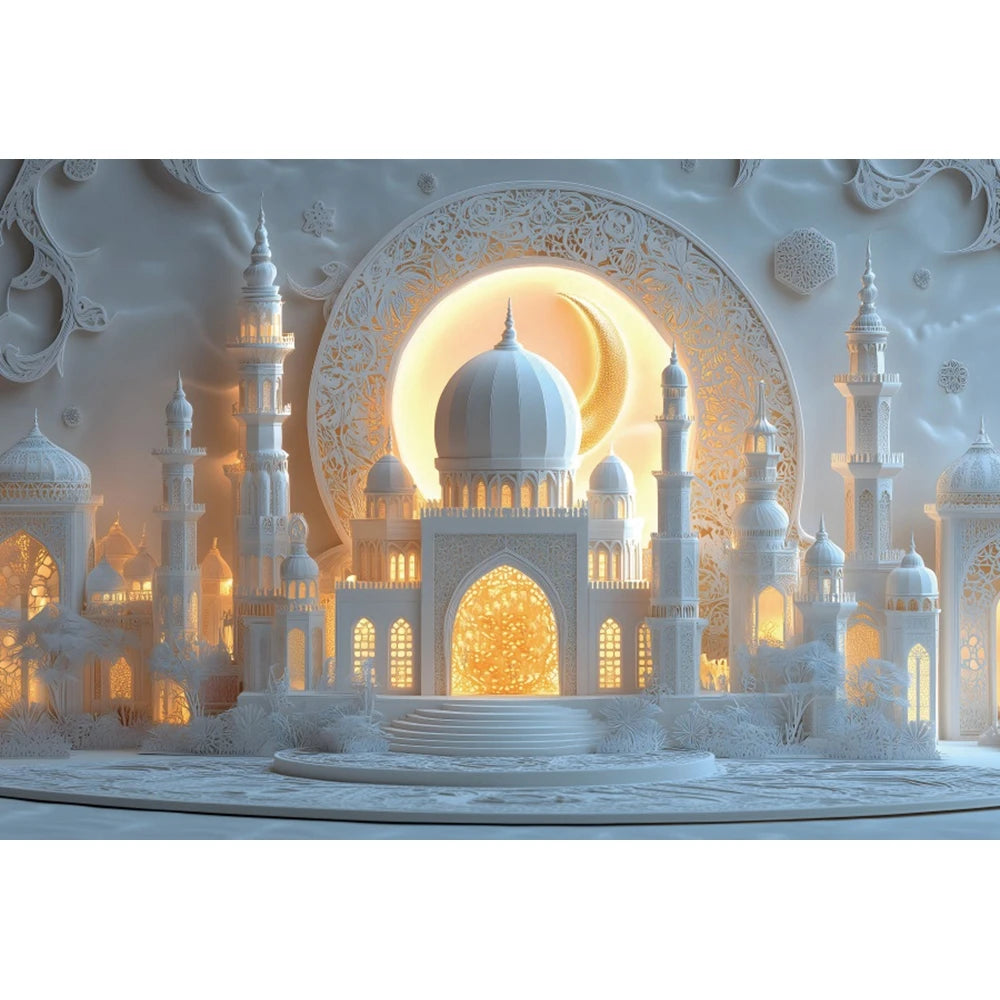 Eid Mubarak Backdrop Islamic Mosque Ramadan Aladdin Moroccan Golden Moon Lantern 2025Muslim Kareem Al Fitr Festival Photo Banner