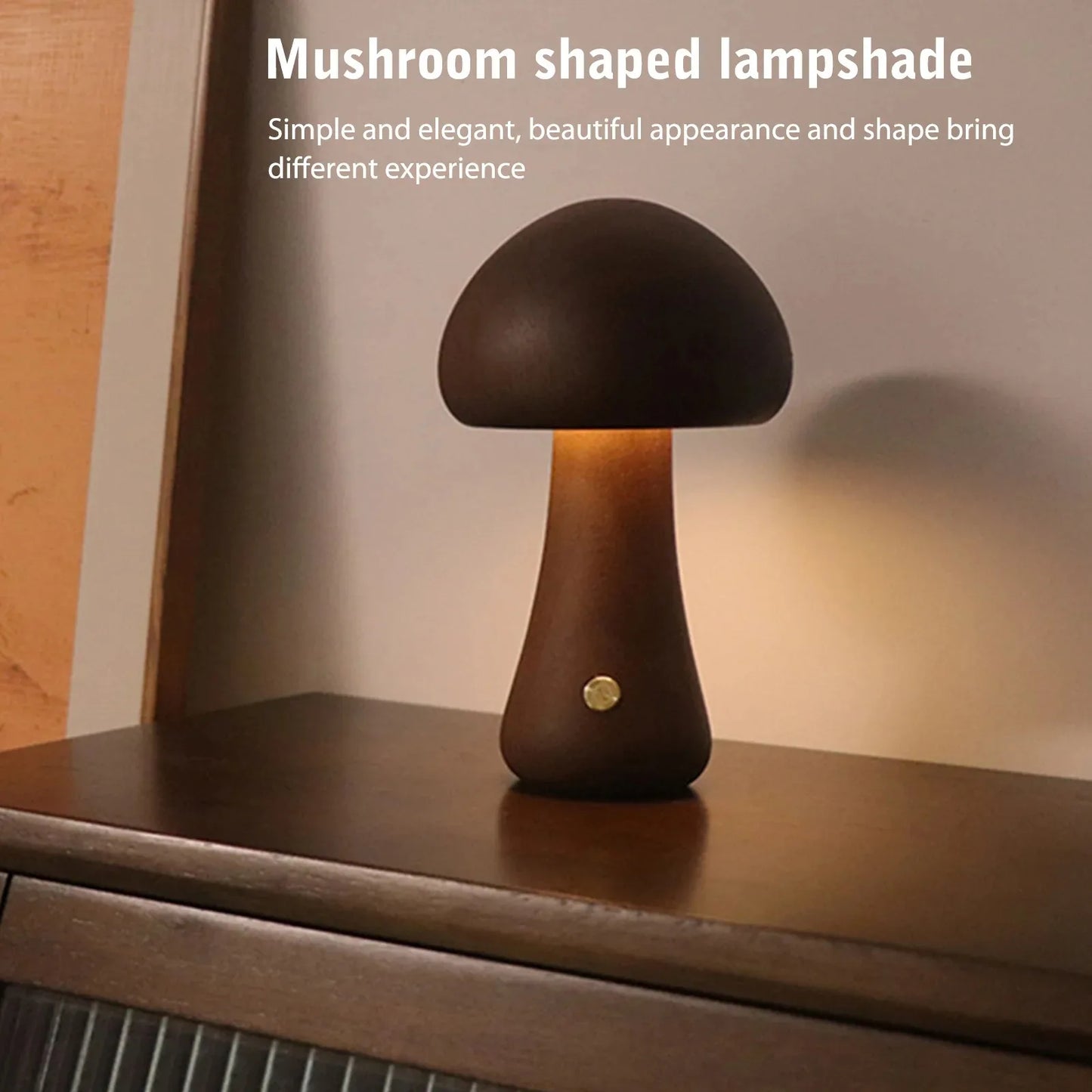 Cute Mushroom LED Night Light Wooden Bedside Table Lamp with Touch Switch Room Decoration High-level Environmental Mushroom Lamp