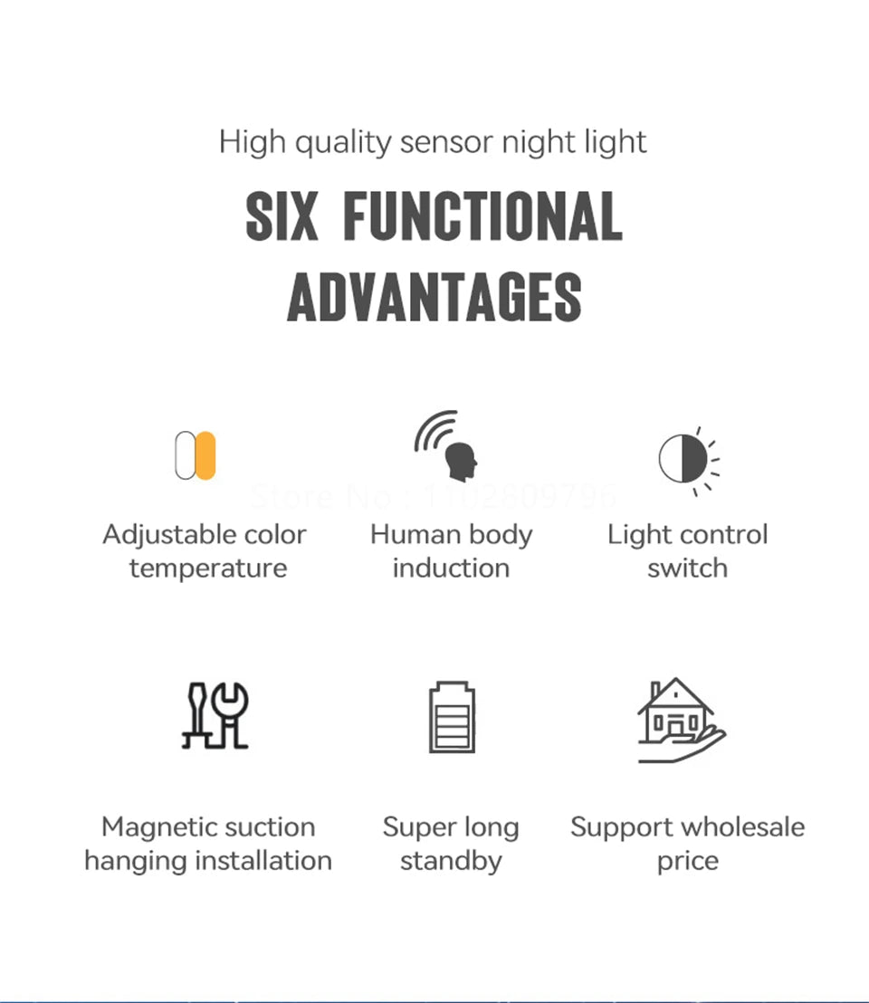 LED Intelligent Human Induction Night Lamp PIR Motion Sensor Lights USB Charging Emergency Automatic Lighting Bedside Home Lamp