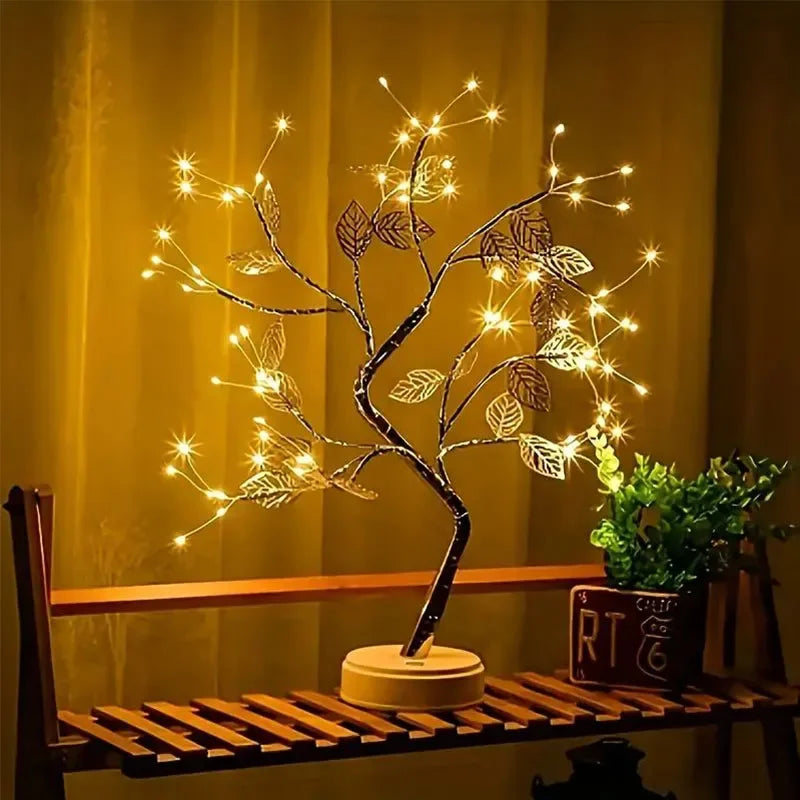 36 LED Pearl Gold Leaf Tree Light USB/Battery Tabletop Lamp for Bedroom Living Room Decorfor New Year Christmas Halloween