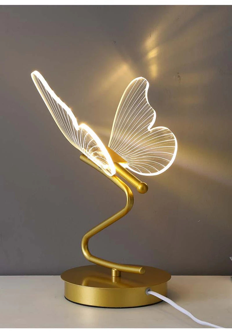 Nordic LED Table Lamps Indoor Lighting Switch Button Bedroom Bedside Living Room Restaurant Home Decoration Butterfly Desk Lamp