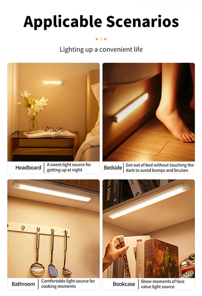 LED Motion Sensor Night Light USB Rechargeable Bar Lights For Bedroom Wardrobe Hallway Staircase Under Cabinet Lighting