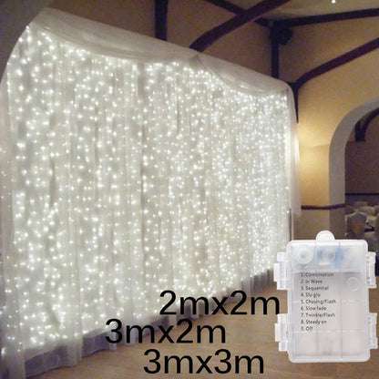 Curtain String Lights LED Battery Powered Wedding Fairy Lights Garland For Christmas New Year Party Camping Outdoor Decoration