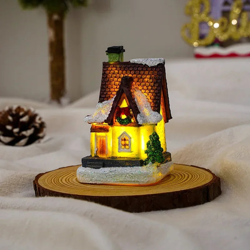 Zilvix Christmas Decoration 2024 New Year Night Light LED Snow House Sculpture Home Resin Crafts Xmas Ornaments Gift for Kids