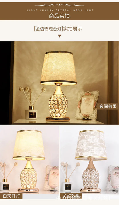 European-Style Crystal Table Lamp Ins Simple Modern Bedroom Warm Romantic Fashion Creative Decorative Bedside Lamp