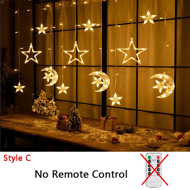 Ramadan Decoration 2025 Star Moon Curtain Garland String Light Aid EID Mubarak for Home Arabic Islam Muslim Event Party Supplies