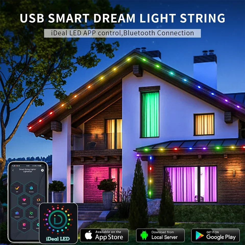 5M/10M/20M RGBIC LED Smart Fairy Lights Bluetooth APP Control String Light DIY for Christmas Party Wedding Home Decoration