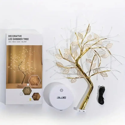 36 LED Pearl Gold Leaf Tree Light USB/Battery Tabletop Lamp for Bedroom Living Room Decorfor New Year Christmas Halloween