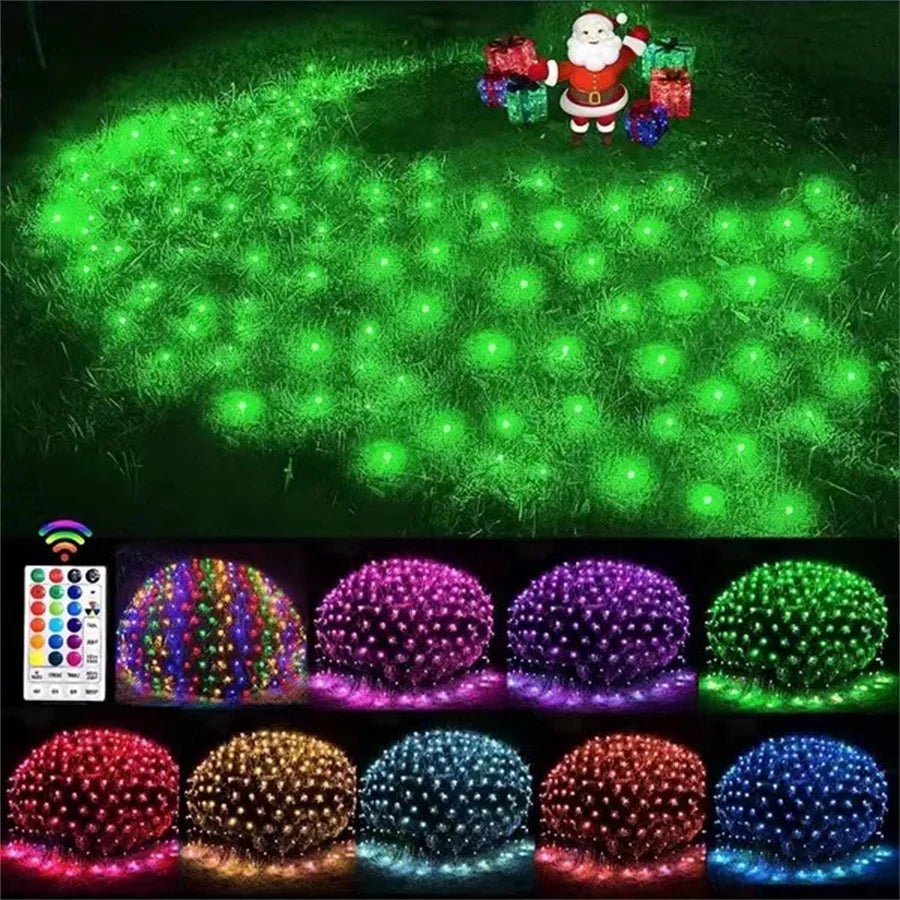 Connectable 3X2M RGB LED Net Lights 224 LED Christmas Net Lights With Remote Outdoor Plug in Bushes LED Net Mesh String Lights