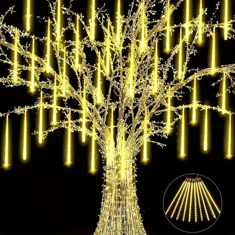 Christmas Lights Outdoor Icicle Lights Snowfall Meteor Shower Rain Light Christmas Decoration Falling Drop String Light 8 Tubes