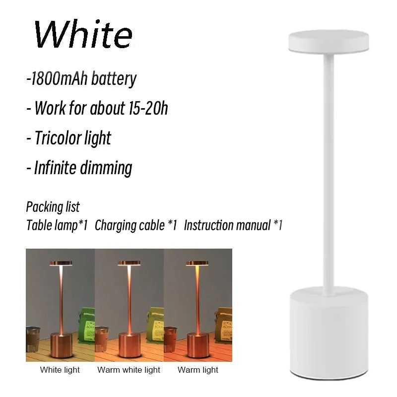 Led Cordless Night Light Rechargeable Bedside Table Lamps Touch Stepless Dimming Portable Desk Lamp For Bar Restaurant Camping