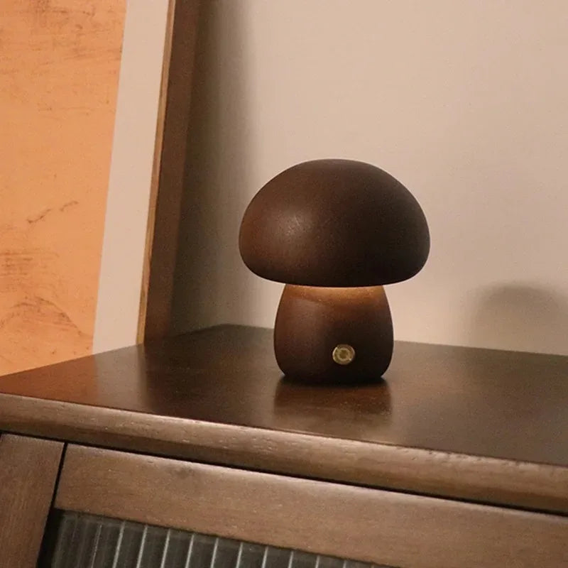 Cute Mushroom LED Night Light Wooden Bedside Table Lamp with Touch Switch Room Decoration High-level Environmental Mushroom Lamp