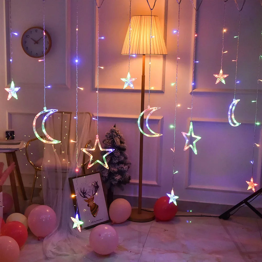 Star Moon Led Curtain Garland String Light EID Mubarak Ramadan Decoration for Home 2024 Islam Muslim Event Party Supplies Decor