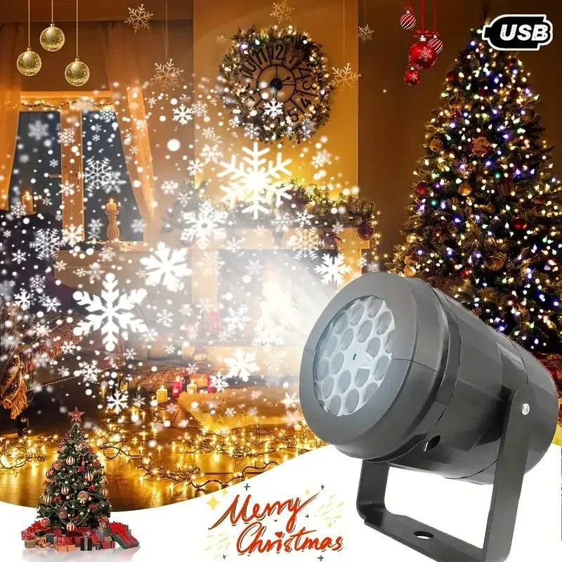 1pc LED Snowflake Christmas Projector Light USB Powered Rotating Pattern Festive Lighting Holiday Decorative Snowflake Lamp