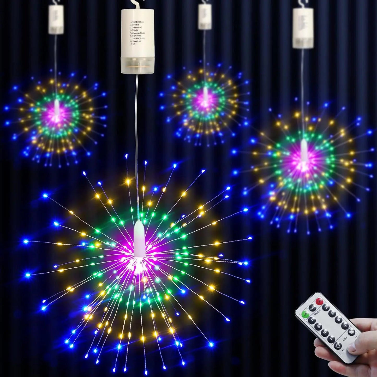 150/200 LED String Fairy Lights Hanging Starburst Lamp DIY Firework Christmas Garland Festival Decoration Remote Twinkle Lights