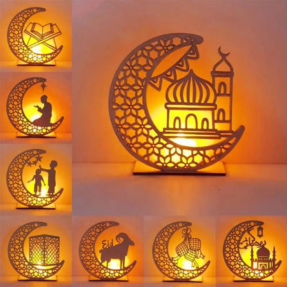 Party Decor Muslim Wooden Kareem Ramadan EID Mubarak Islamic Candles Light