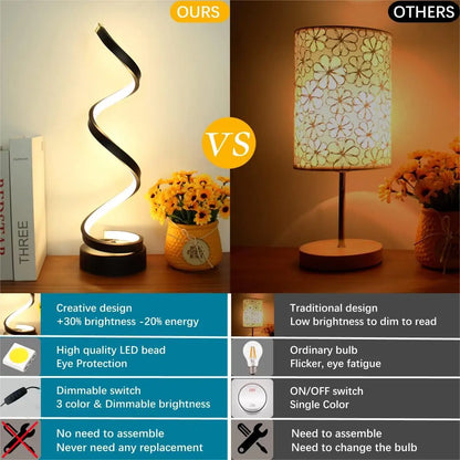 LED Table Lamp Modern Minimalist Dimmable Spiral Table Lamp 3 Color RGB Bedside Lamp Desk Light for Bedroom Living Room Office