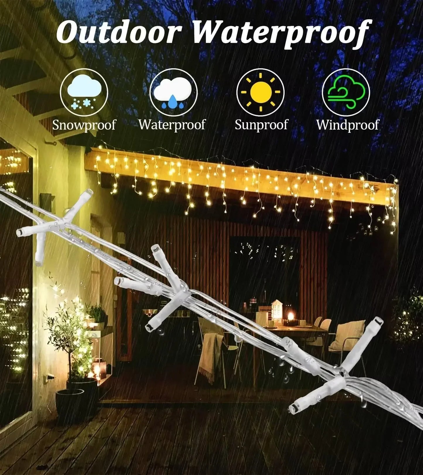 Christmas LED Icicle Style Lights with Twinkling strobes white cable icicle(Warm white+Cool White Strobe) 4M(W)*0.6M(H) Garlands