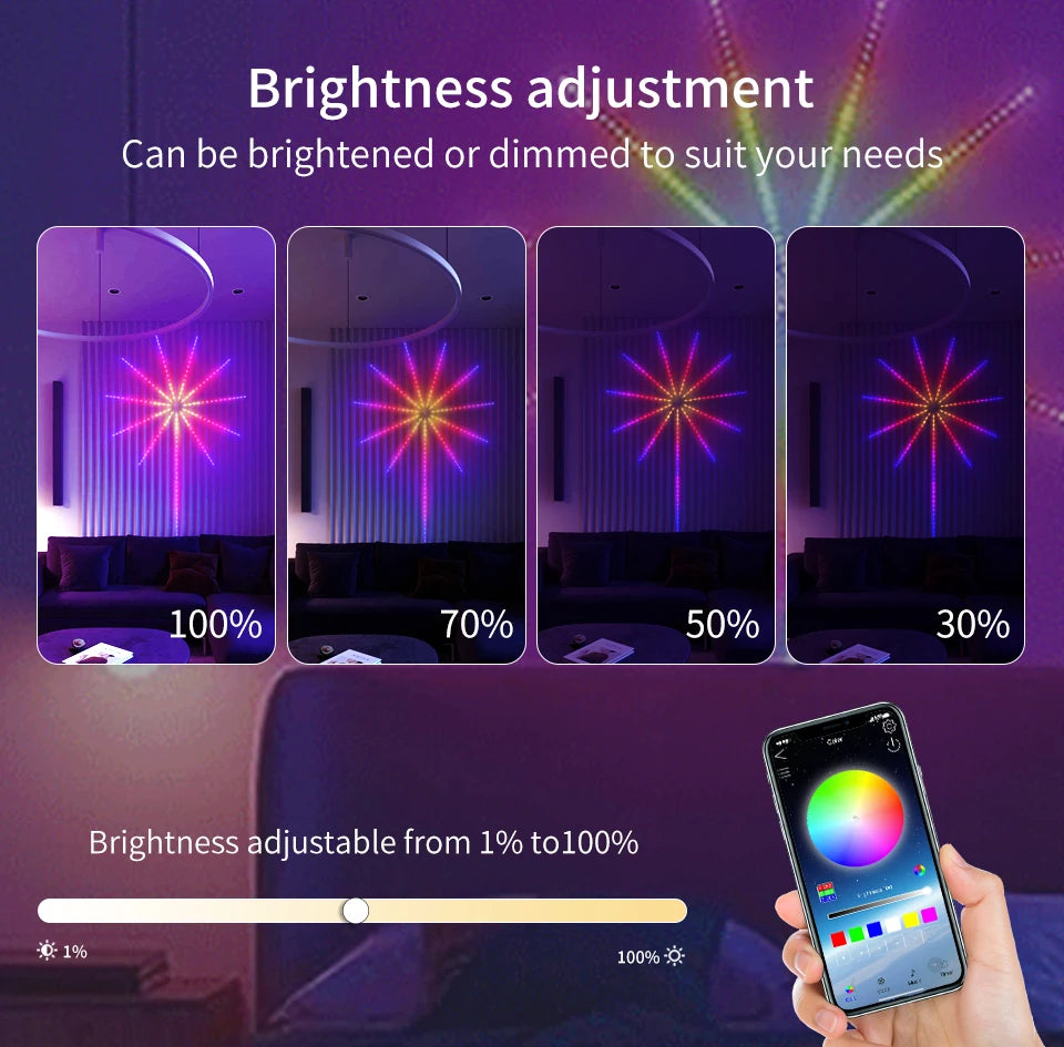 USB LED Fireworks Light LED Garland RGB Neon String Light Bluetooth APP Control Music Sync Bedroom Wedding Decor Fairy Lights