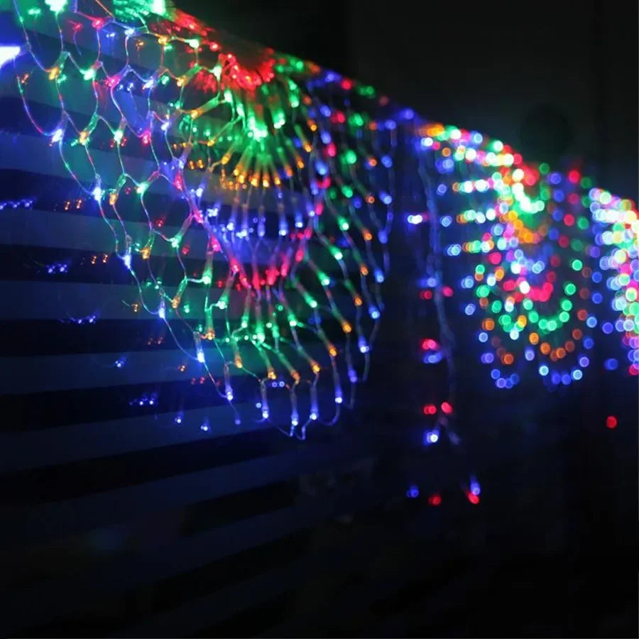 EU/US Plug 3M 3 Peacock LED Net Light Outdoor Mesh Light Window Curtain Backdrop Wall Christmas New Years Fairy String Light