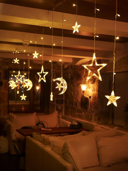 Ramadan Decoration 2025 Star Moon Curtain Garland String Light Aid EID Mubarak for Home Arabic Islam Muslim Event Party Supplies