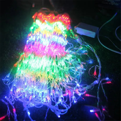 EU/US Plug 3M 3 Peacock LED Net Light Outdoor Mesh Light Window Curtain Backdrop Wall Christmas New Years Fairy String Light