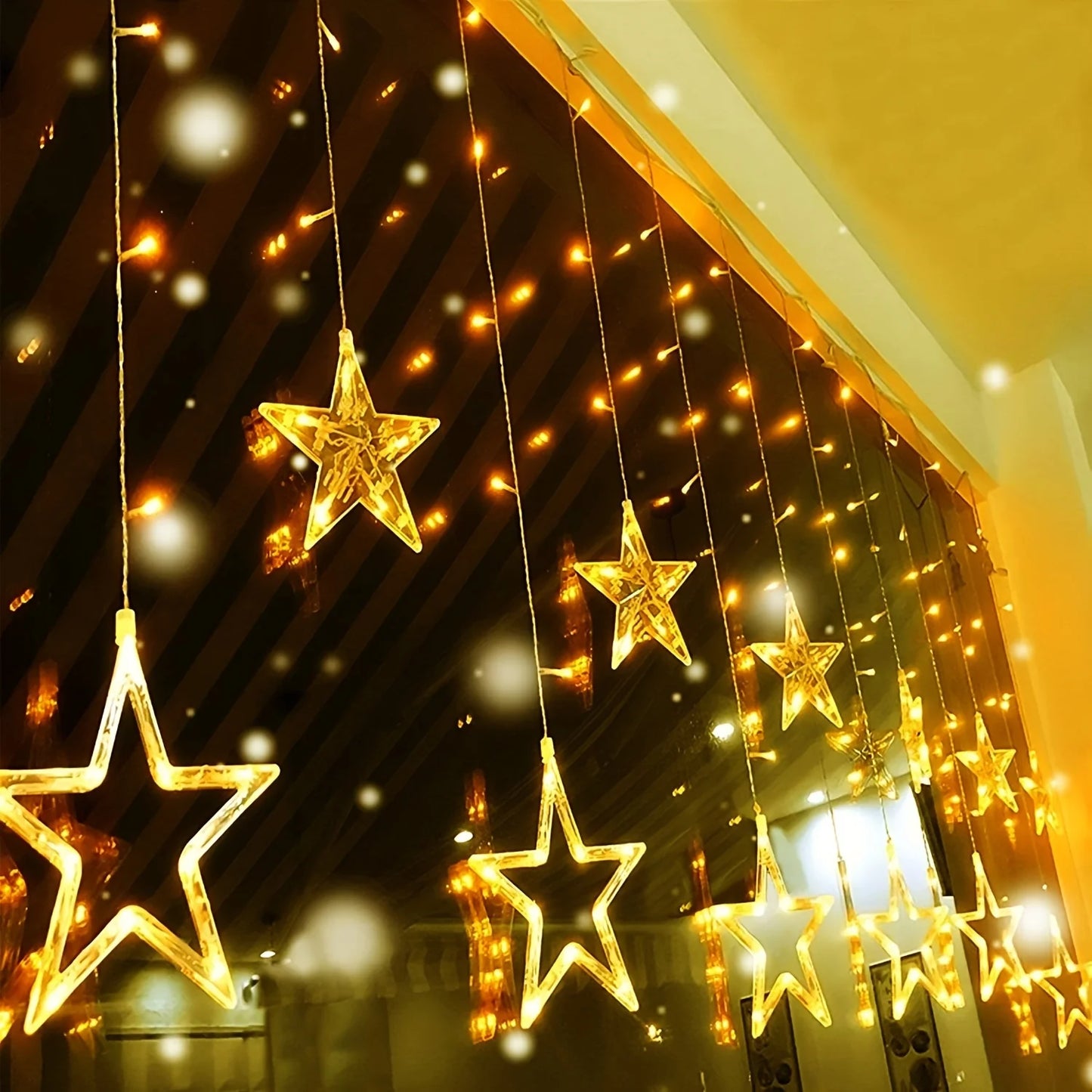 Solar Battery Star Moon String Light LED Curtain Light 8 Modes Christmas Garland Fairy Lamp for Wedding Party Xmas NewYear Decor