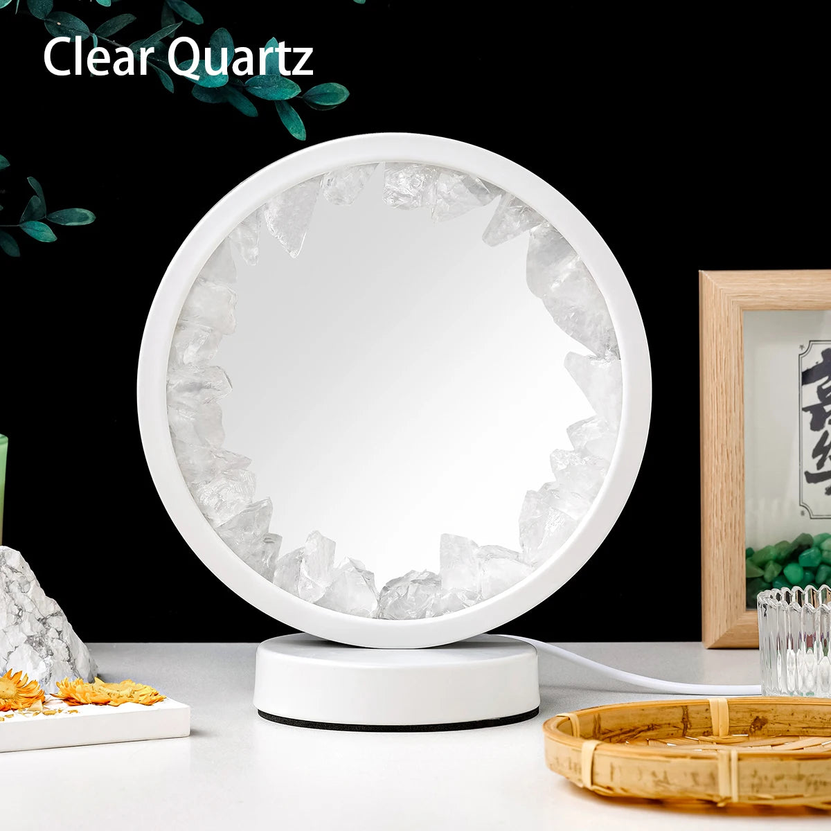 Natural Crystal Circular Mirror Night  Lamp