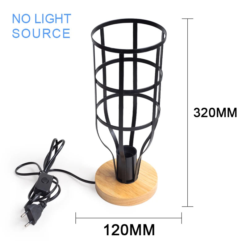 Retro Iron Art Wood Plate Vintage Bedside Table Lamp 220V 110V EU E27 Lampshade Socket Vintage Desk Lamp Base Holder For Bedroom