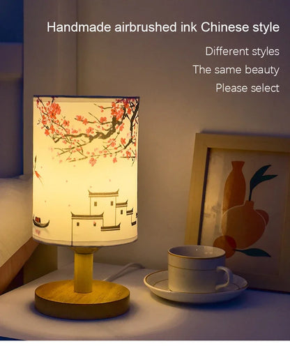 LED Square Decoration Table Lamps Simple Chinese Style Dimmable EU Plug Night Light Fabric Lampshade Bedroom Bedside Lights