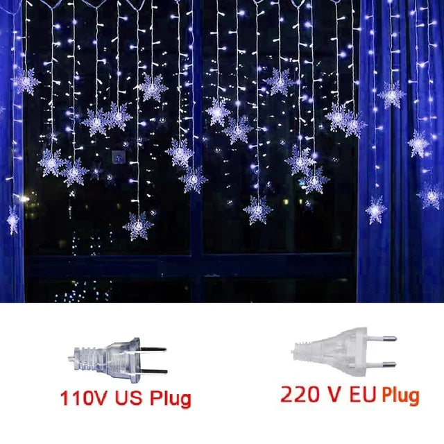 Christmas Light Led Snowflake Curtain Icicle Fairy String Lights Outdoor Garland Home Party Garden New Year Decoration