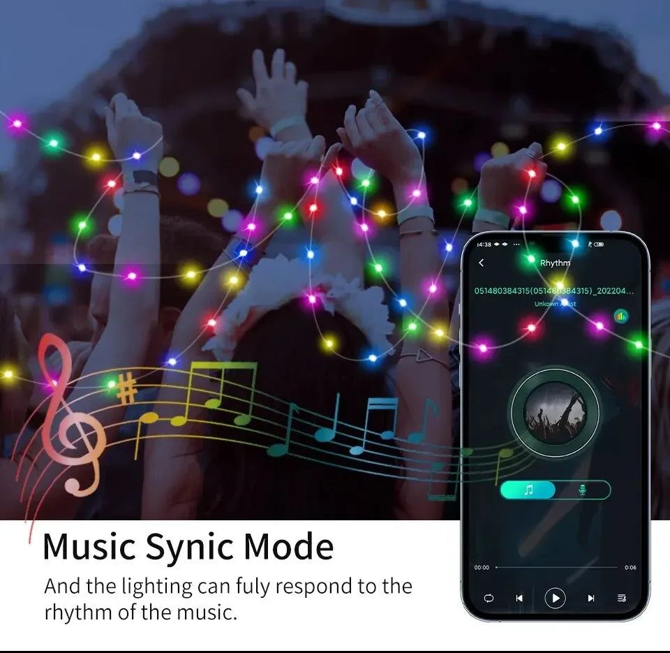 5M/10M/20M RGBIC LED Smart Fairy Lights Bluetooth APP Control String Light DIY for Christmas Party Wedding Home Decoration