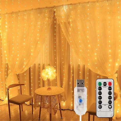 Curtain Light LED Indoor/Outdoor Waterproof 300leds Garland Decoration String Lights Yard Christmas Fairy Garland String Lights