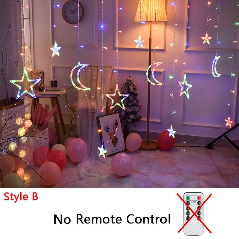 Ramadan Decoration 2025 Star Moon Curtain Garland String Light Aid EID Mubarak for Home Arabic Islam Muslim Event Party Supplies