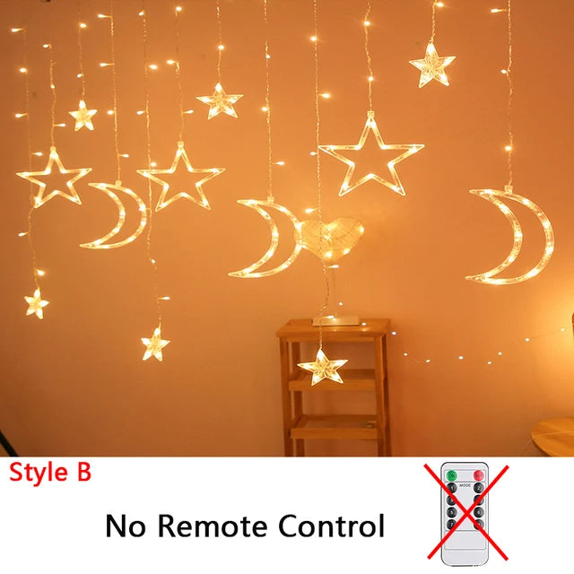 Ramadan Decoration 2025 Star Moon Curtain Garland String Light Aid EID Mubarak for Home Arabic Islam Muslim Event Party Supplies