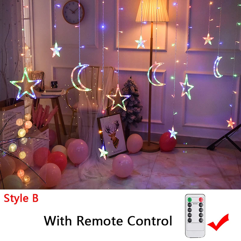 Ramadan Decoration 2025 Star Moon Curtain Garland String Light Aid EID Mubarak for Home Arabic Islam Muslim Event Party Supplies