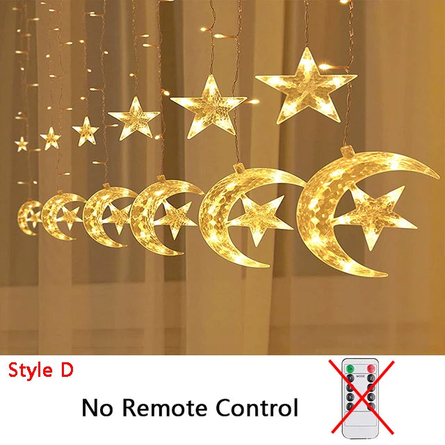 Ramadan Decoration 2025 Star Moon Curtain Garland String Light Aid EID Mubarak for Home Arabic Islam Muslim Event Party Supplies