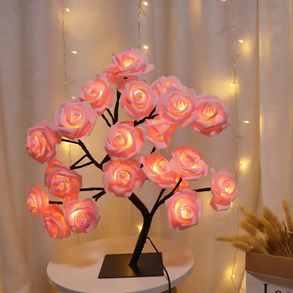 24LED Table Lamp Rose Flower Tree USB Night Lights Christmas Decoration Gift for Kids Room Rose Flower Lighting Home Decoration