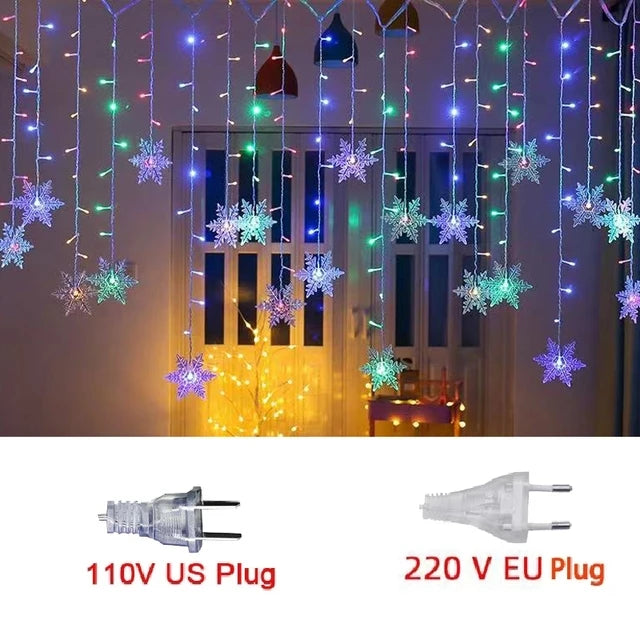 Christmas Light Led Snowflake Curtain Icicle Fairy String Lights Outdoor Garland Home Party Garden New Year Decoration