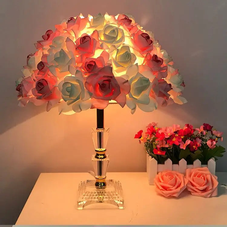 Table Lamp Rose Crystal Table Lamp Wedding Gift Ins Creative Wedding Princess Wedding Room Everlasting Warm Bedroom Bedside Lamp