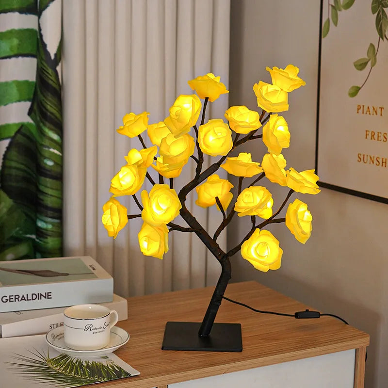 24LED Table Lamp Rose Flower Tree USB Night Lights Christmas Decoration Gift for Kids Room Rose Flower Lighting Home Decoration