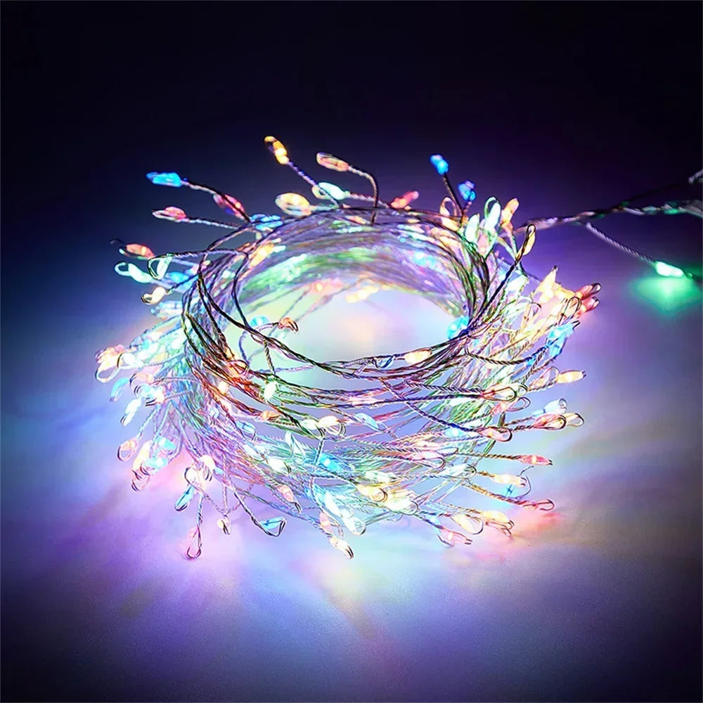 200/400 LED USB Firecracker Fairy Light Outdoor Firecracker Cluster Twinkle String Light with Remote for Wreath DIY Party Decor