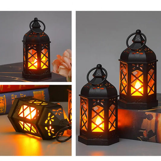 Retro Decorative Lantern Night Light Vintage Desk Lantern Lamp Battery-operated Flicker-free Electronic Candle Light for Retro