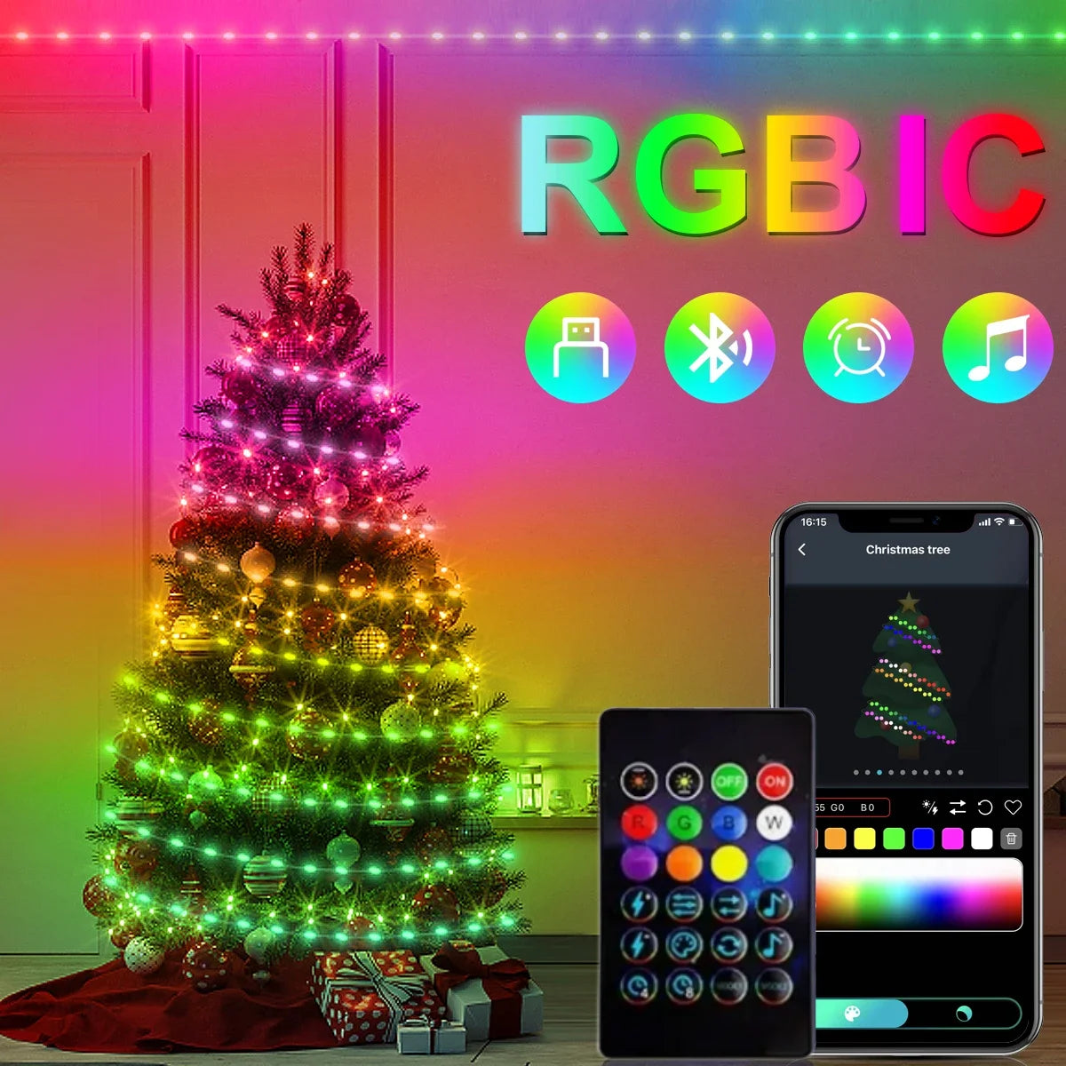 5M/10M/20M RGBIC LED Smart Fairy Lights Bluetooth APP Control String Light DIY for Christmas Party Wedding Home Decoration