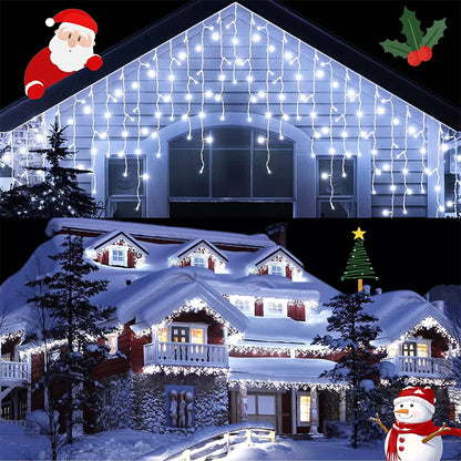 Christmas Lights Outdoor Decoration 5m Droop 0.4-0.6m Led Curtain Icicle String Lights Garden Xmas Party Decorative Lights