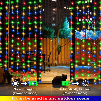 Solar Curtain String Lights 3M USB Power Fairy Lights 8 Mode Holiday Garland Lamp Outdoor Yard Christmas Decor String Lights