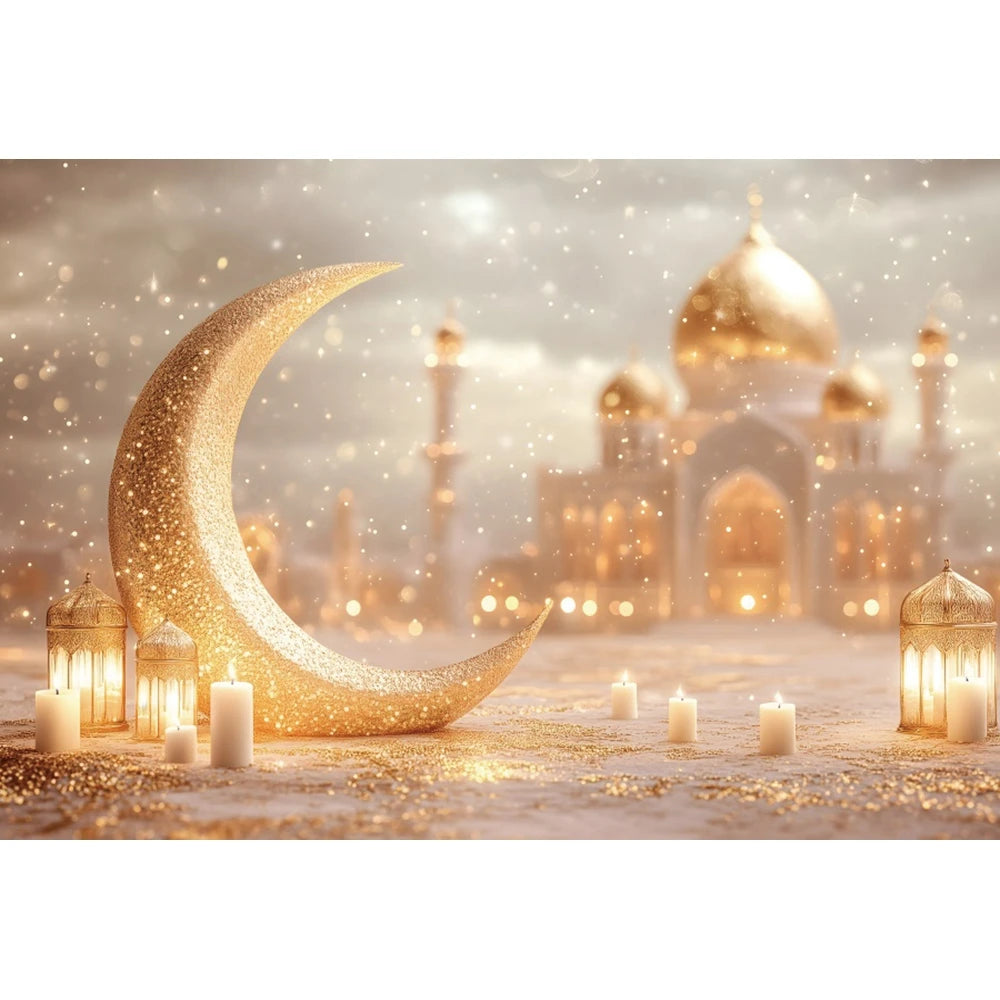 Eid Mubarak Backdrop Islamic Mosque Ramadan Aladdin Moroccan Golden Moon Lantern 2025Muslim Kareem Al Fitr Festival Photo Banner